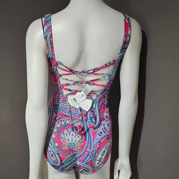 Tommy Bahama Reversible Lace-up One-Piece Swimsuit Size 4 - Picture 4 of 12